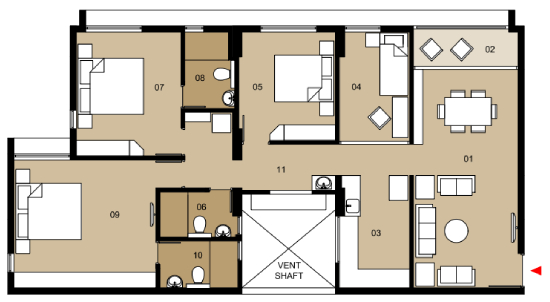 Type G (3.5BHK + 3T)