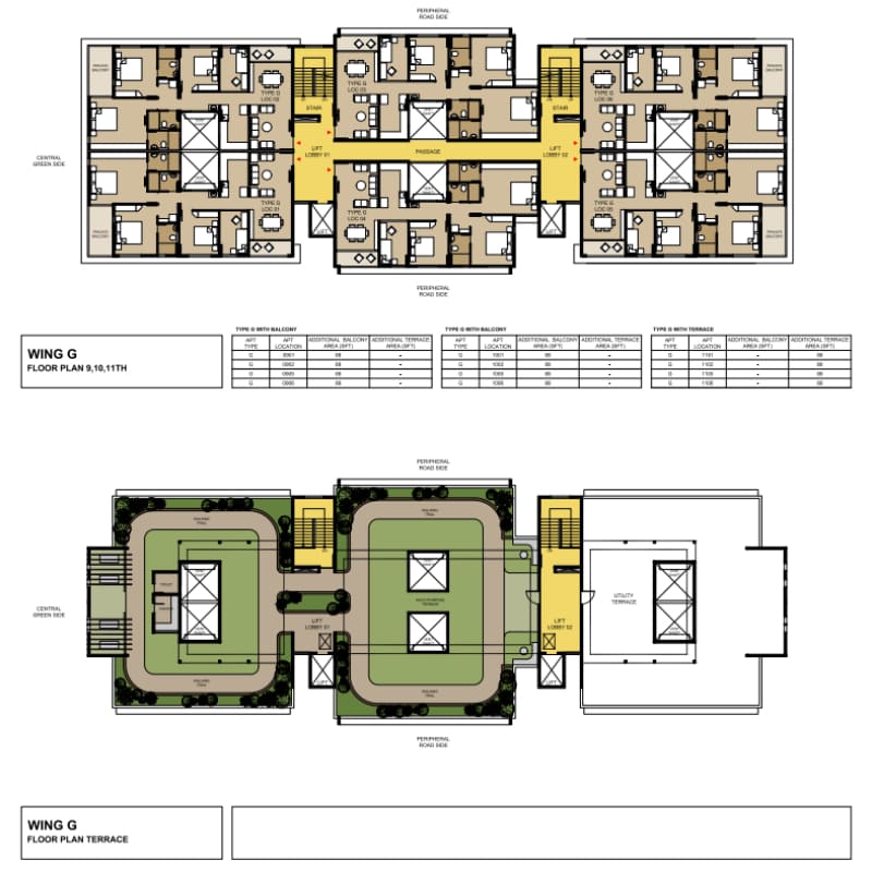 9th, 10th, 11th and TERRACE Floor Plan